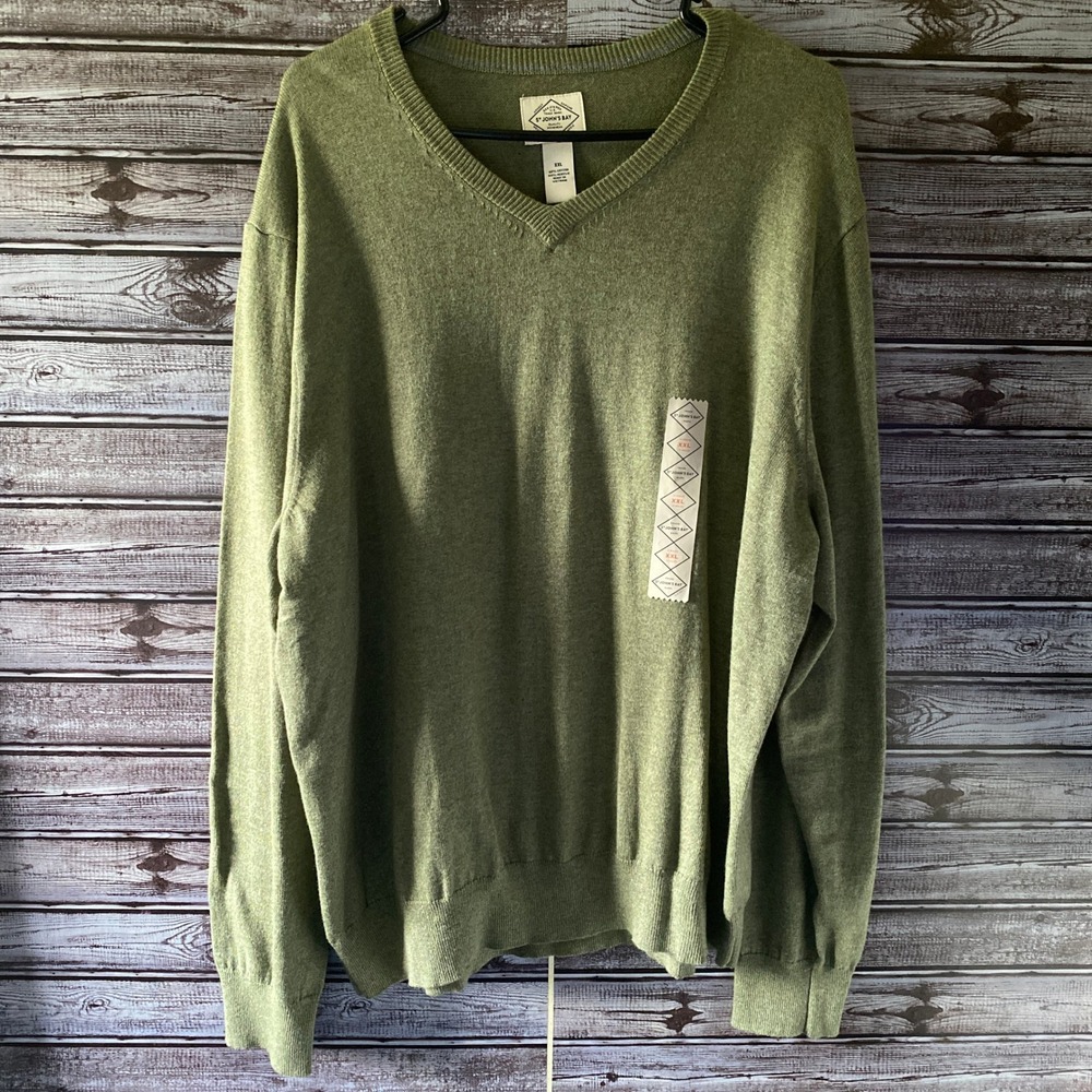 St. John's Bay Men's Long-Sleeved Sweater Sz XXL V-Neck Burnt Olive Heather NWT